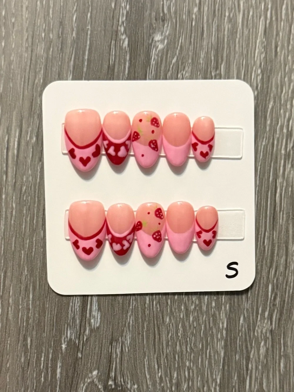 Sweet Strawberry Heart Pink Press-On Nail Set for Women